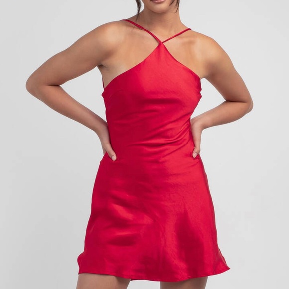 Selfie Leslie Saints And Secrets Red Silk Dress Size Large NWT - Picture 2 of 6